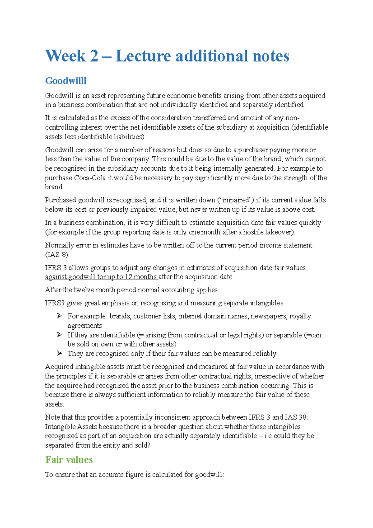 WEEK 2 - Additional Notes - Week 2 – Lecture additional notes Goodwilll ...