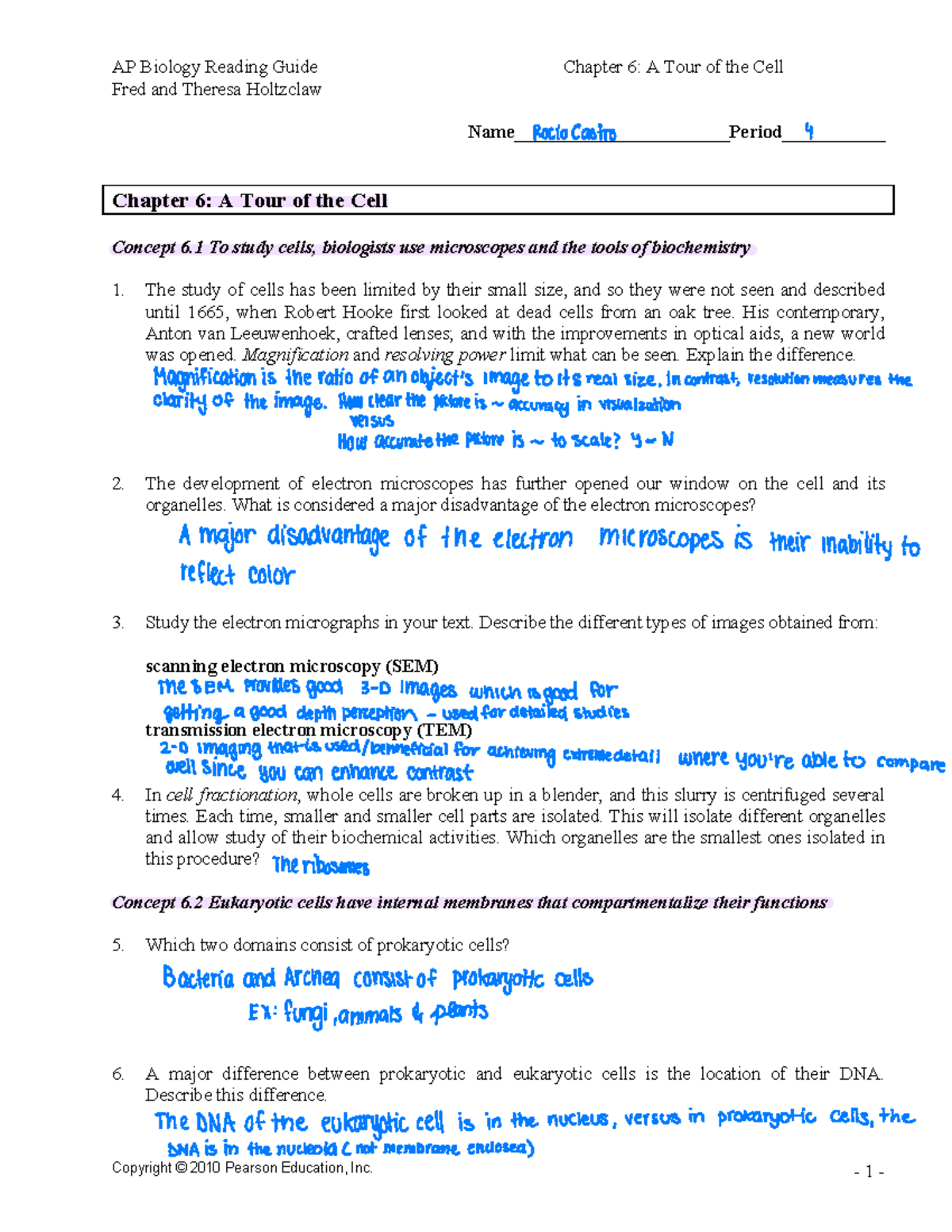 Bio Reading Guides Ch 6 - Fred And Theresa Holtzclaw Name 