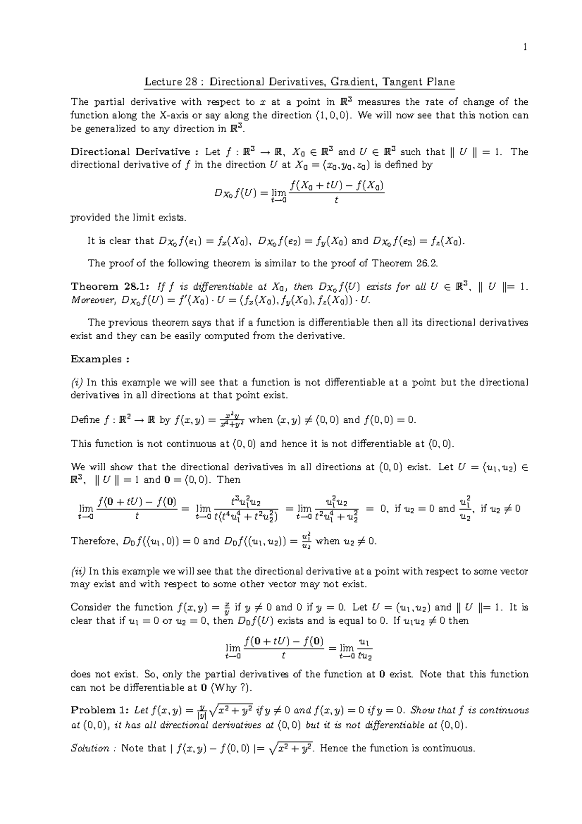 Directional Derivatives, Gradient, Tangent Plane - We will now see that ...