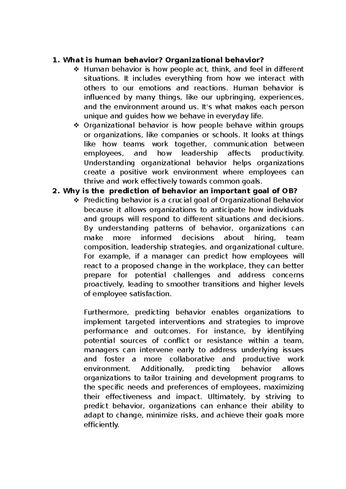 Mansaloon OB - Notes for ORGANIZATIONAL BEHAVIOR - What is human ...