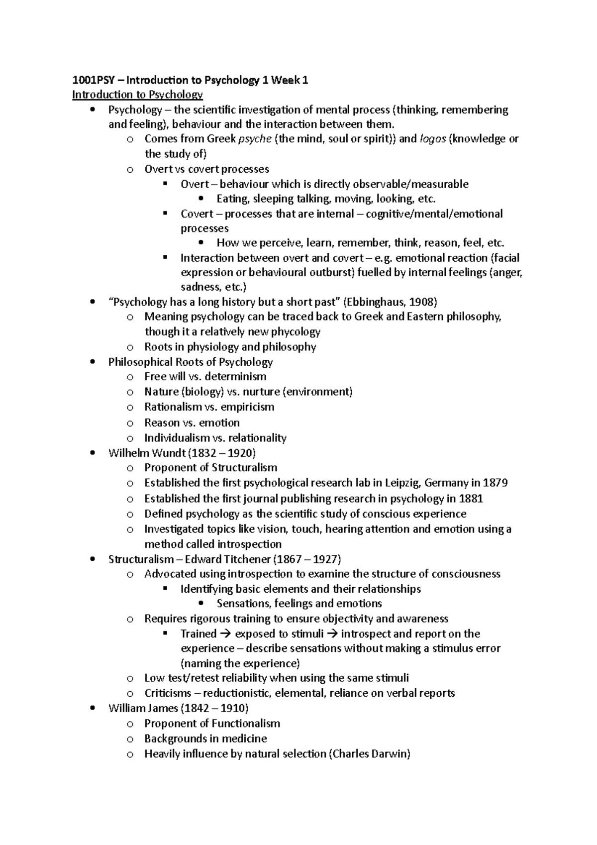 Week 1 Introduction to Psychology 1001PSY Griffith Studocu