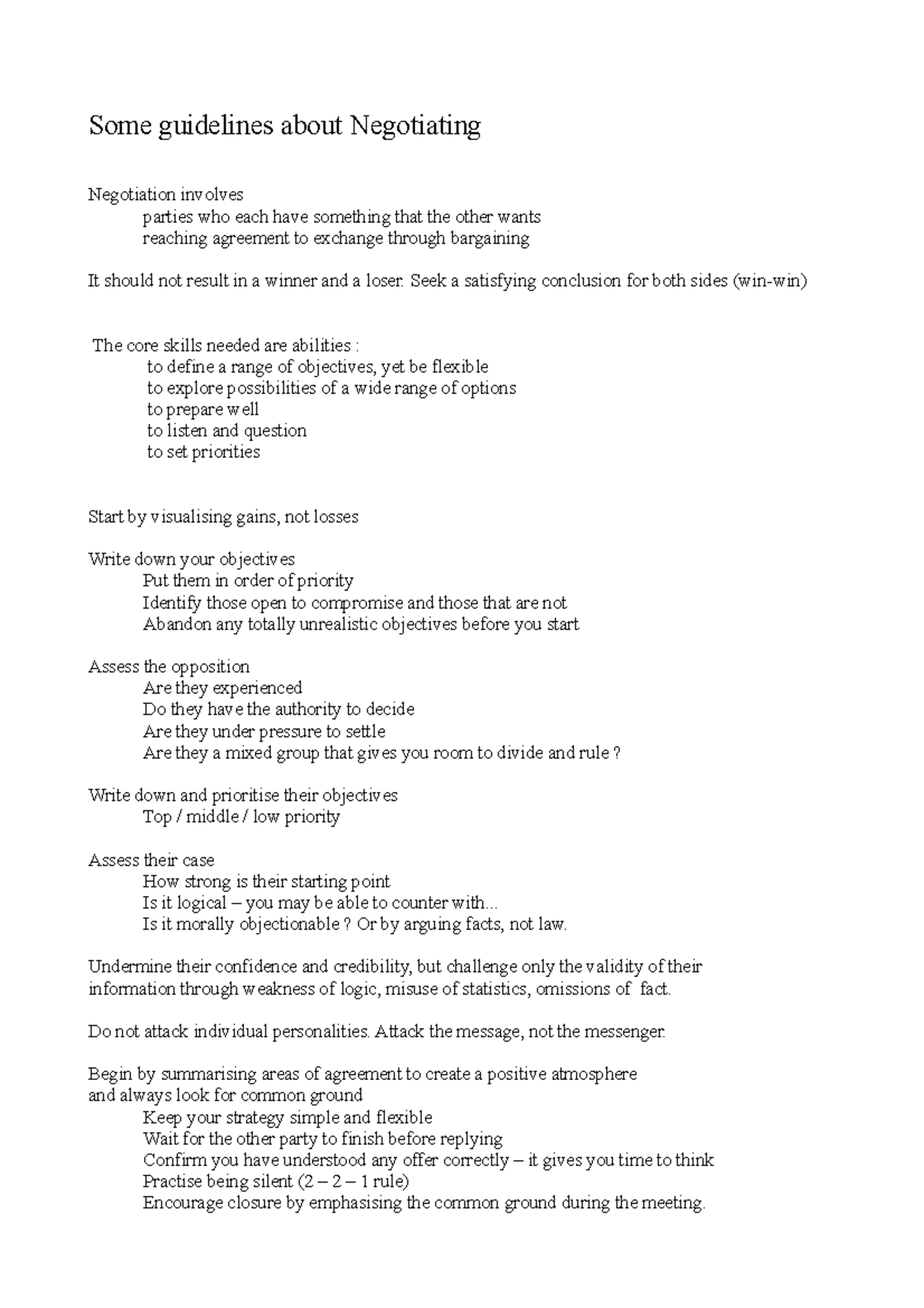 08 Negotiating guide - Some guidelines about Negotiating Negotiation ...