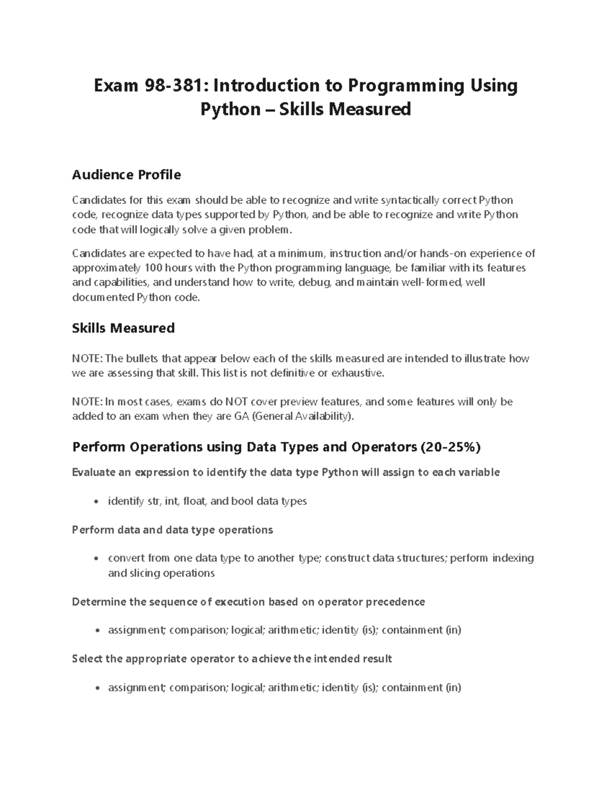 Exam 98 381 Introduction To Programming Using Python Skills Measured