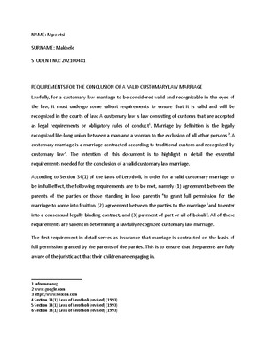 [Solved] factors that render marriage in customary law - Customary Law ...