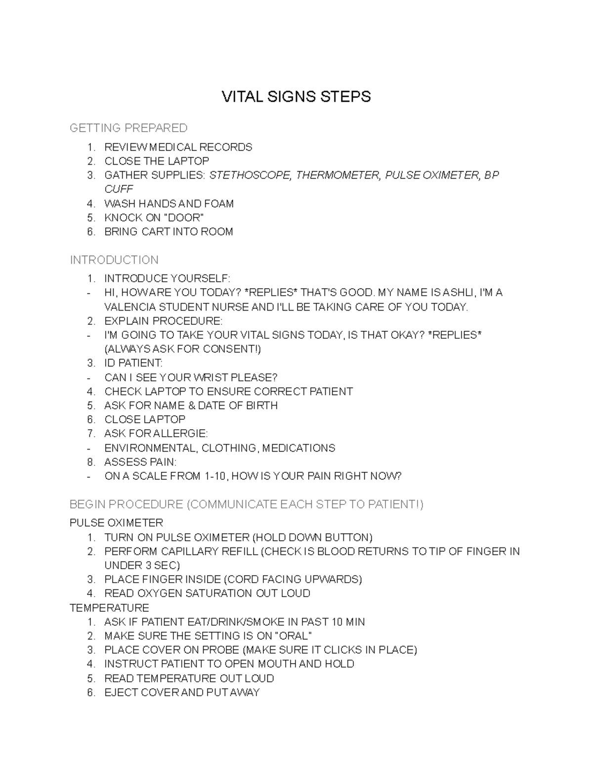 Vital Signs - concept map - VITAL SIGNS STEPS GETTING PREPARED 1 ...