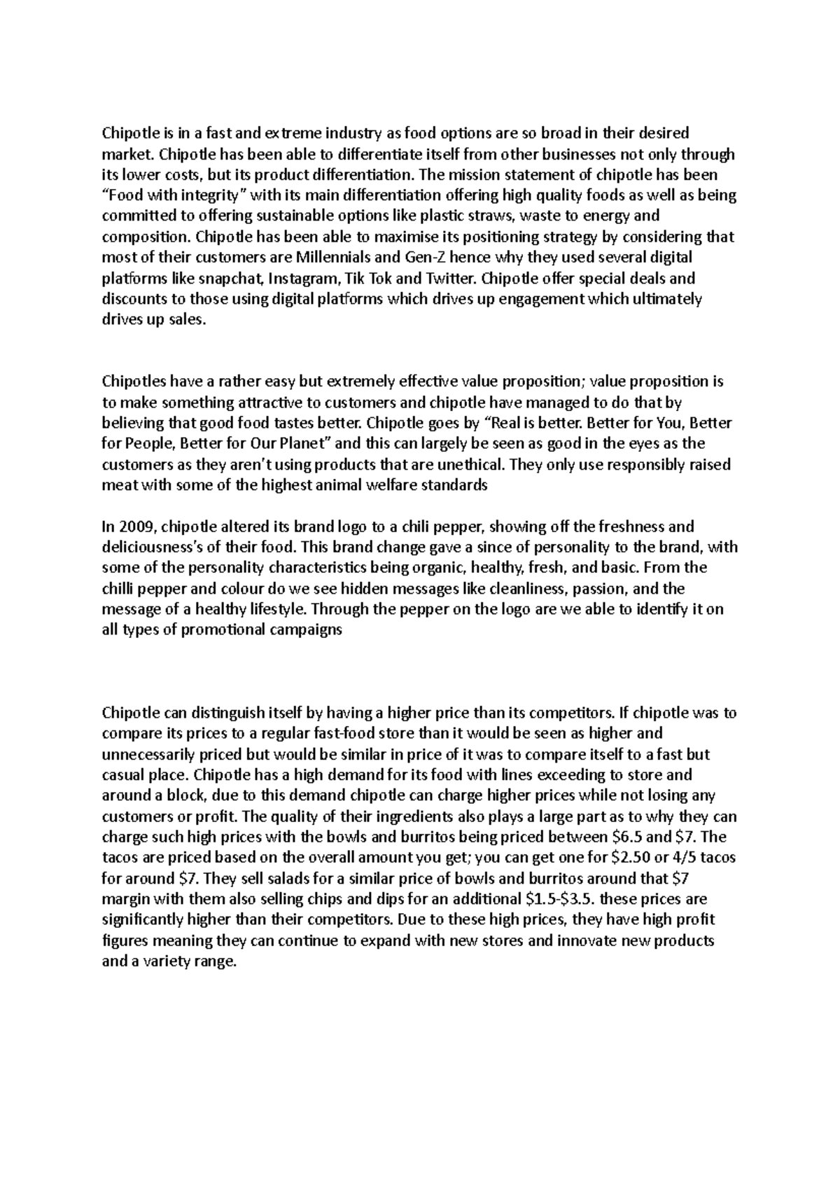 Chipotle 222 - Chipotle is in a fast and extreme industry as food ...