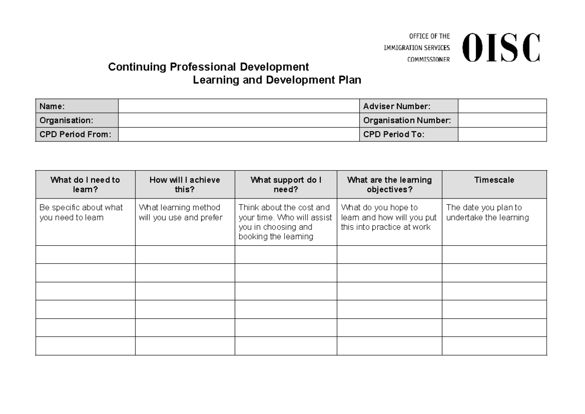 CPD Learning and Development Plan - Continuing Professional Development ...