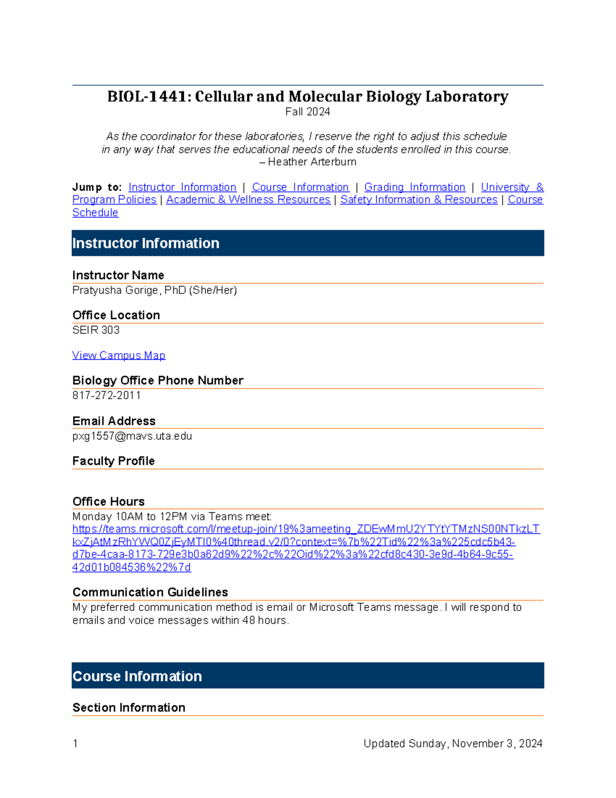 2024-FALL 2248-BIOL-1441-029 - BIOL-1441: Cellular and Molecular ...