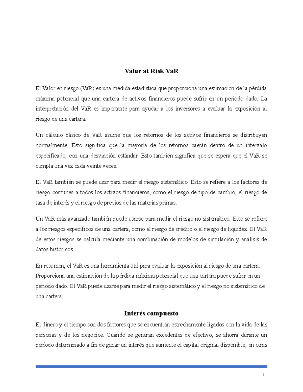 Value at Risk Va R - El Valor en riesgo (VaR) es una medida estadística ...