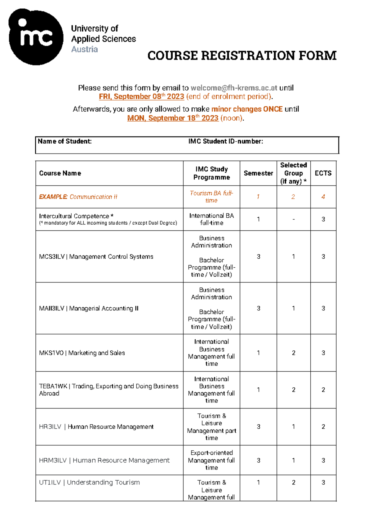 Enrolment Form Winter Term 2023 24 - COURSE REGISTRATION FORM Please ...