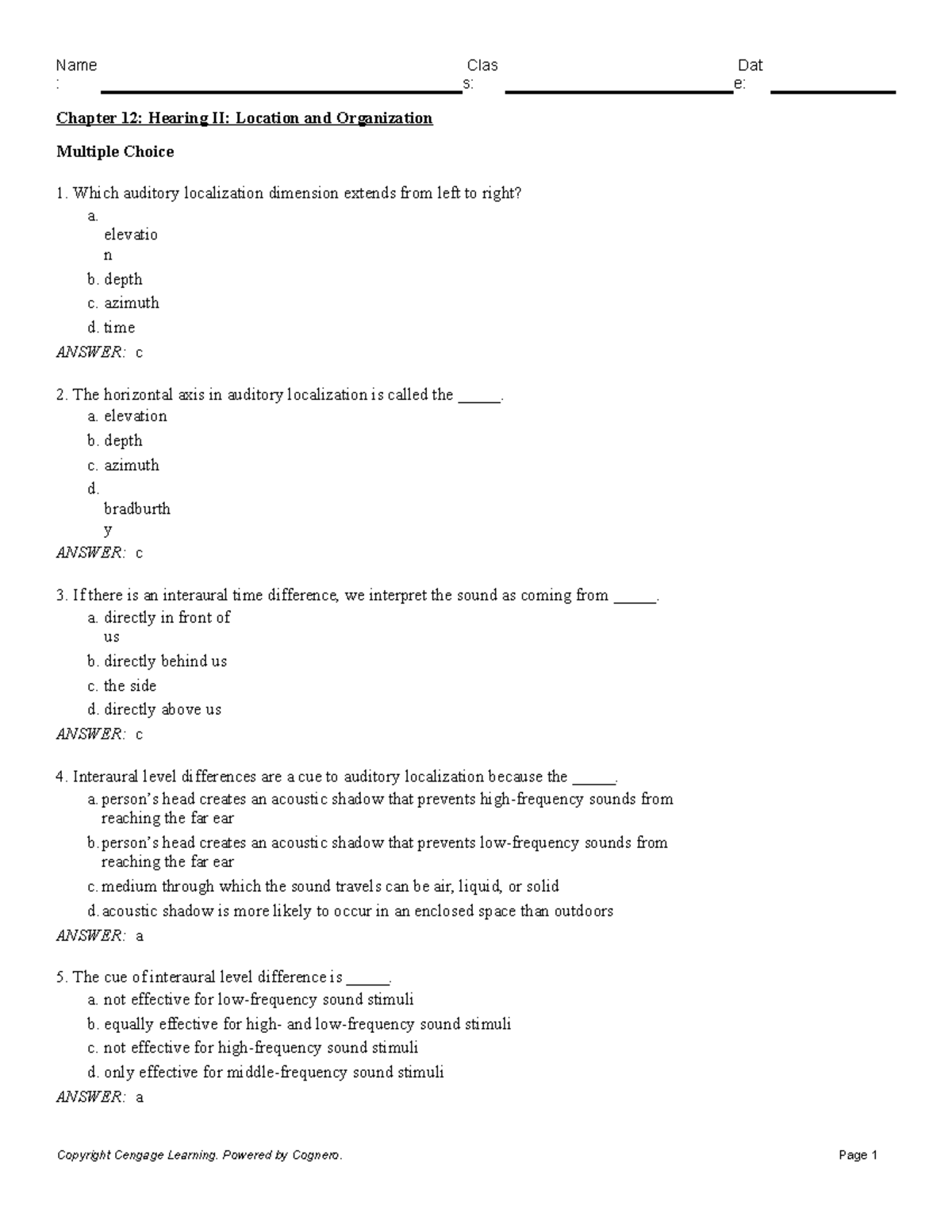 Chapter 12 Hearing II Location and Organization - : s: e: Chapter 12 ...