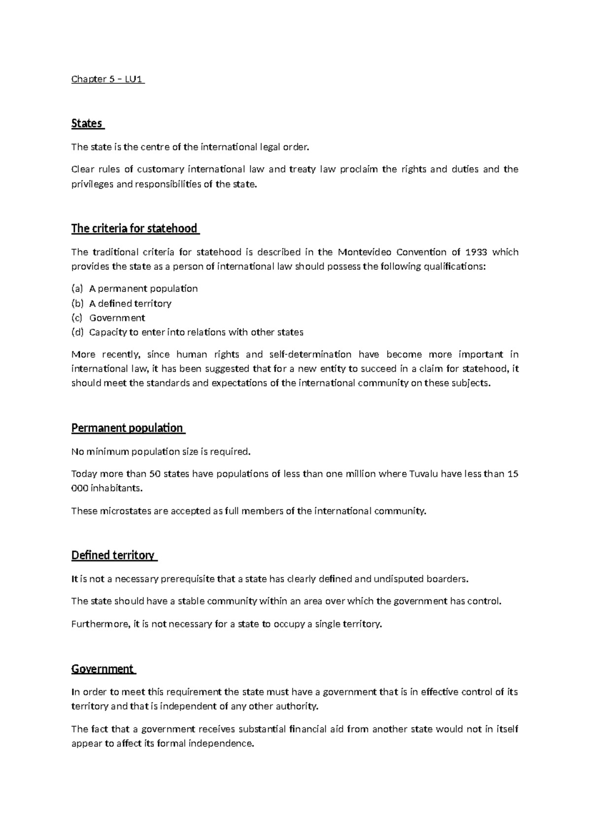 Chapter 5 - LU1 - Notes - Chapter 5 – LU States The state is the centre ...
