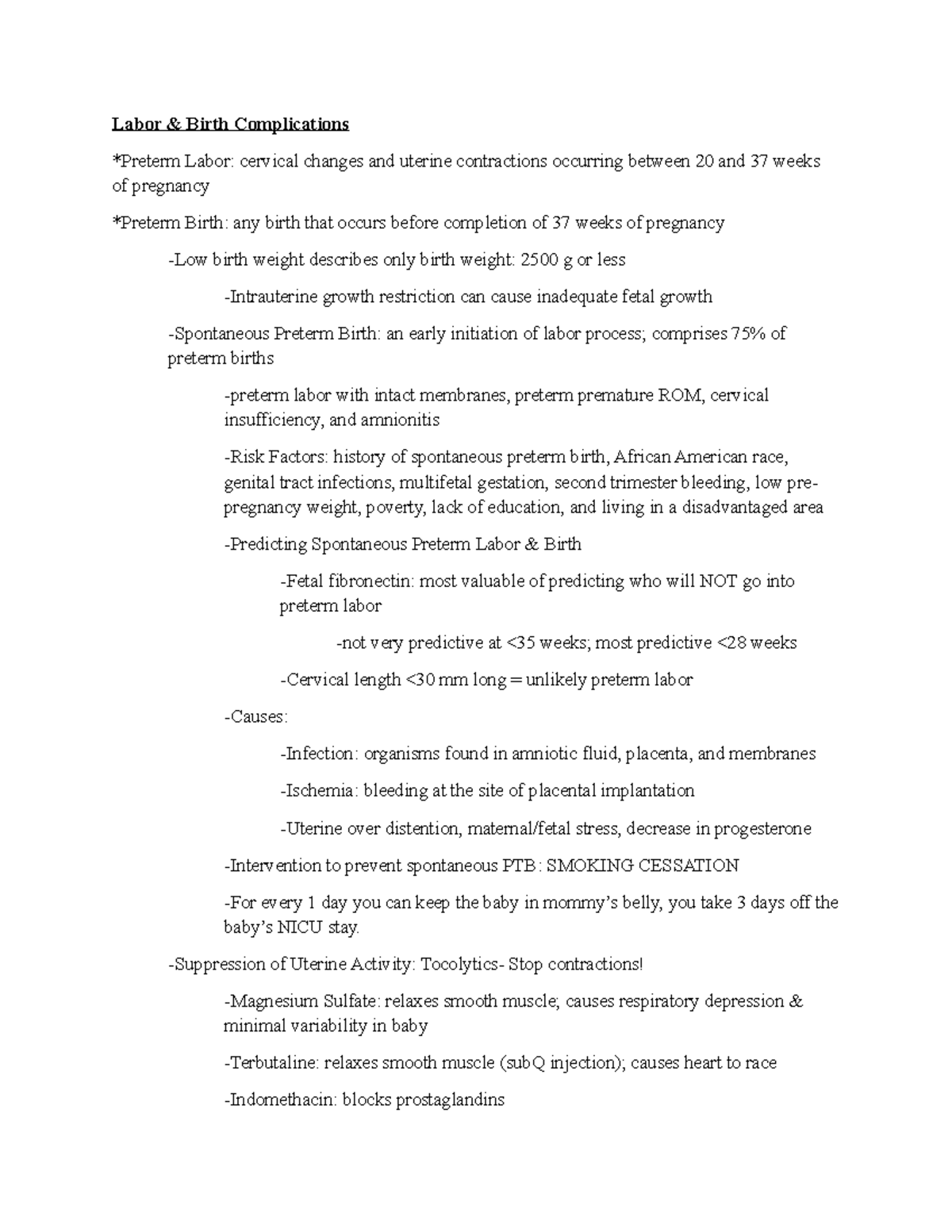 NRSE 4570 SG 1 PART 27 - STUDY GUIDE - Labor & Birth Complications ...