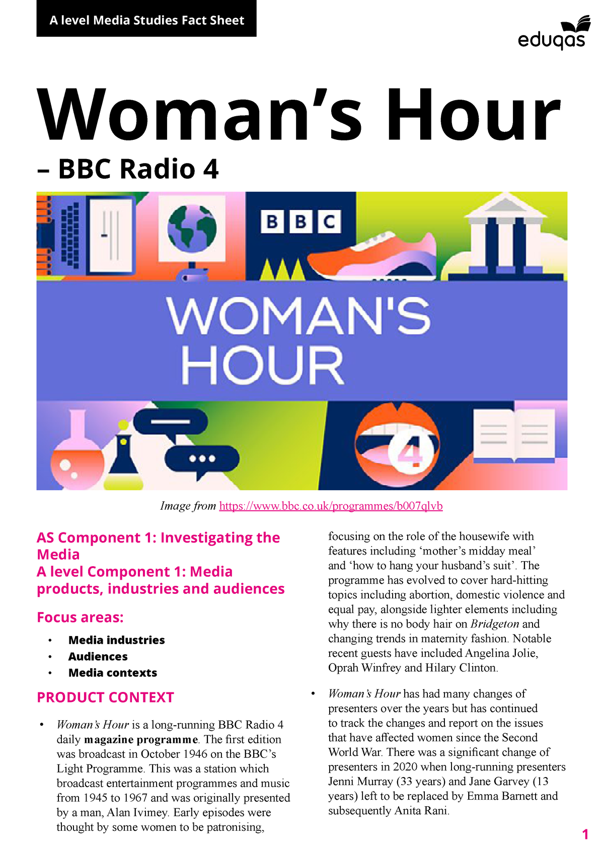 Factsheet Womanshour - To Help With Alevel Media - Woman’s Hour – BBC ...