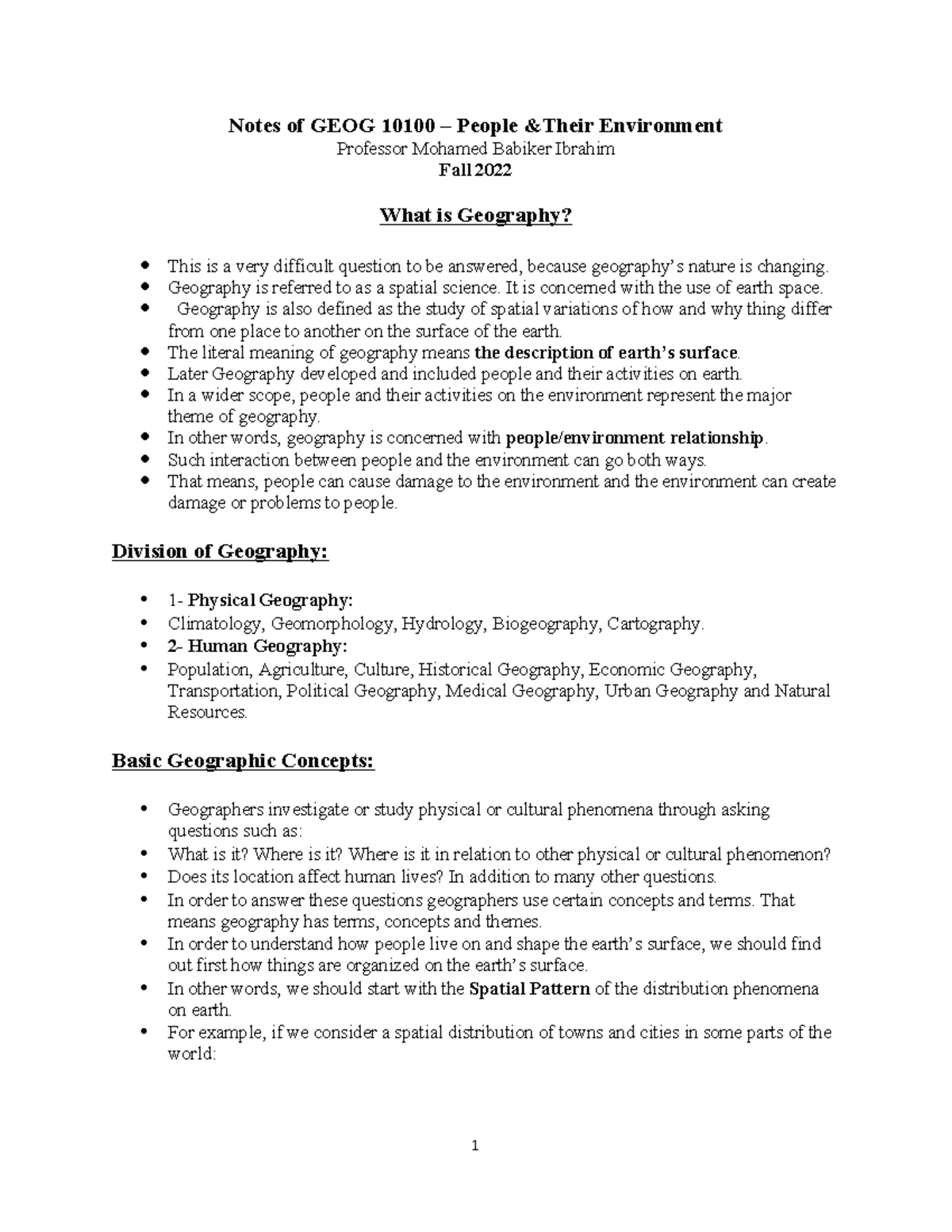 Exam1 notes Notes of GEOG 10100 People &Their Environment Professor