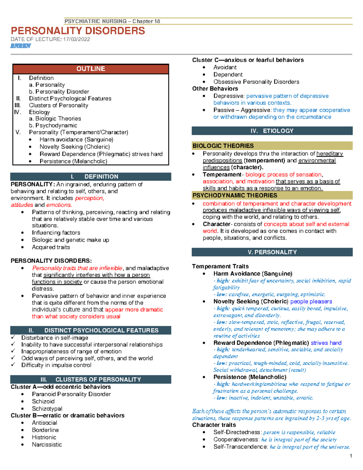 18 - Study! - PSYCHIATRIC NURSING 3 Chapter 18 PERSONALITY DISORDERS ...