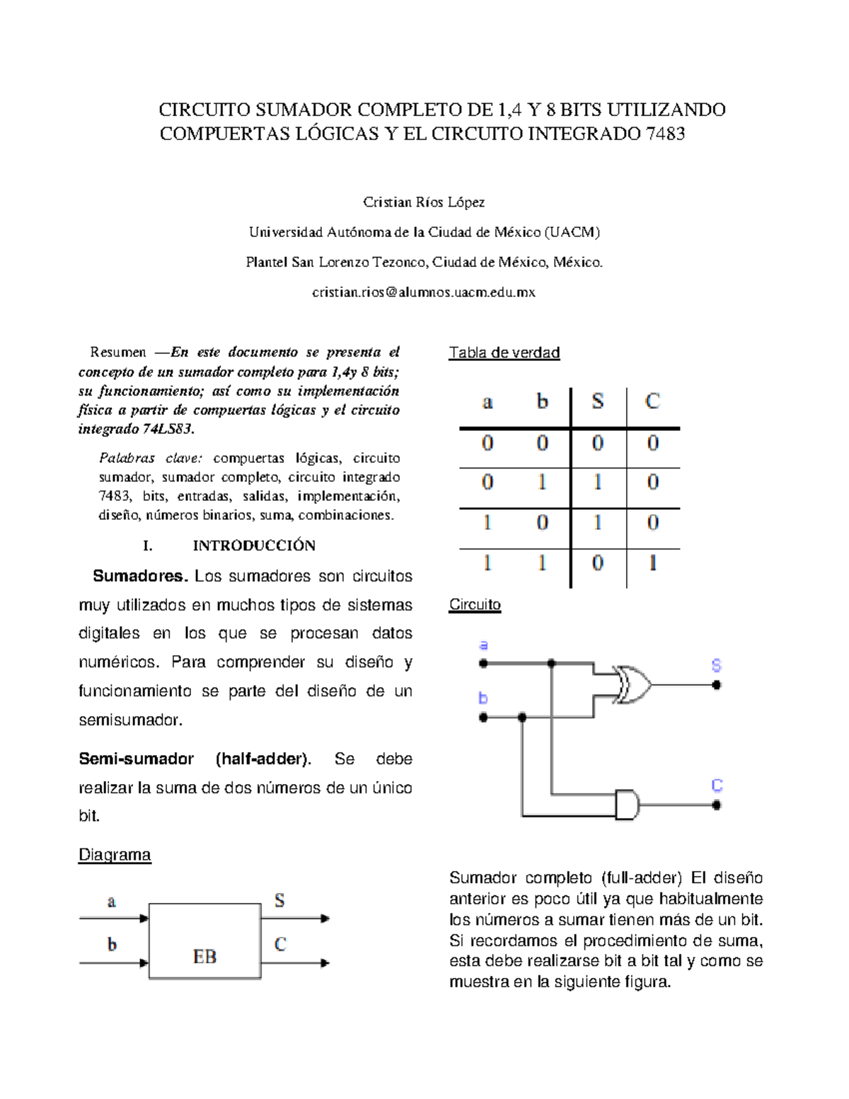 Reporte Sumador Completo - CIRCUITO SUMADOR COMPLETO DE 1,4 Y 8 BITS ...