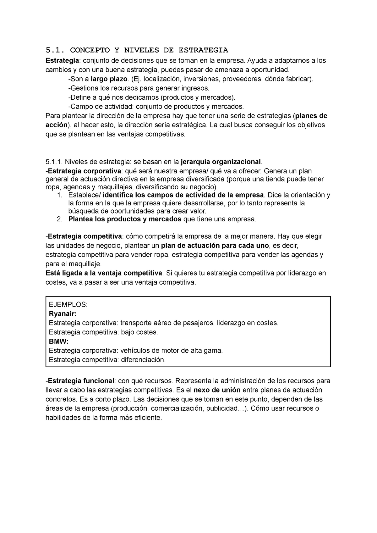 . Introducción A LA Empresa - 5. CONCEPTO Y NIVELES DE ESTRATEGIA  Estrategia : conjunto de - Studocu