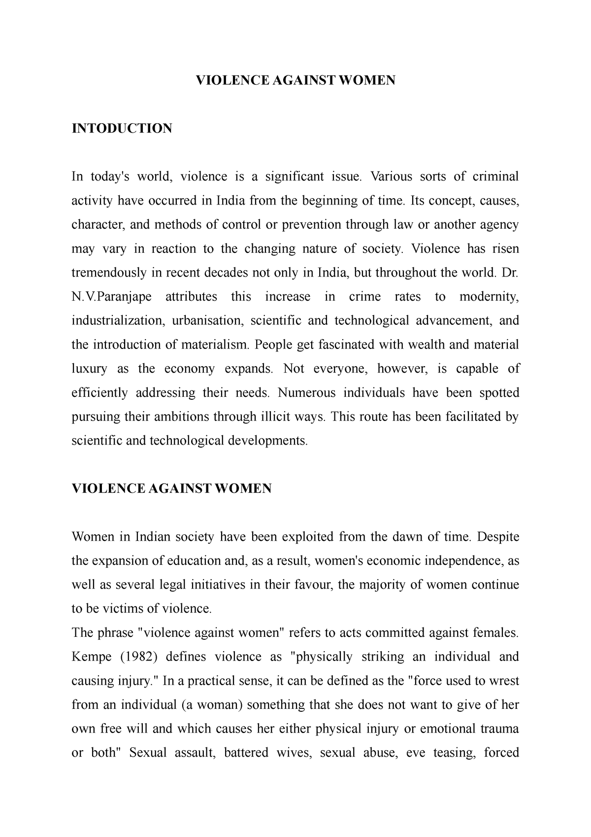 thesis statement against violence