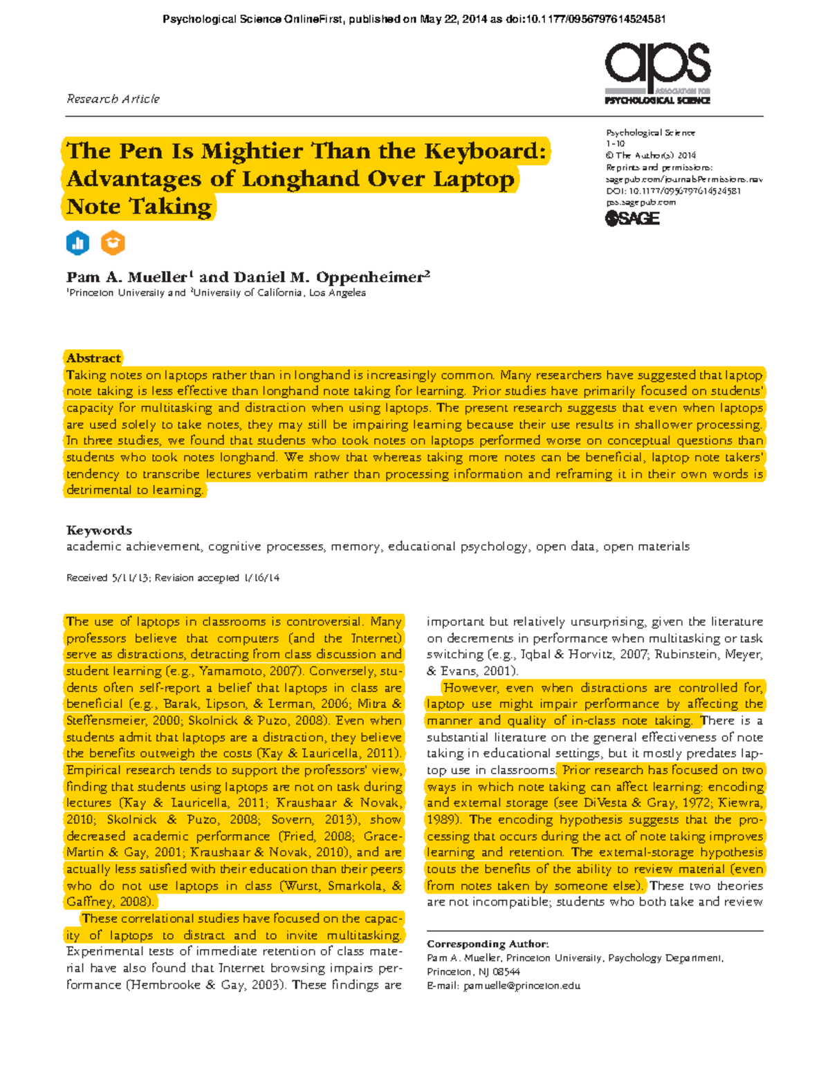Critical+Thinking+2+Article+-+Pen+is+Mightier+than+Keyboard ...