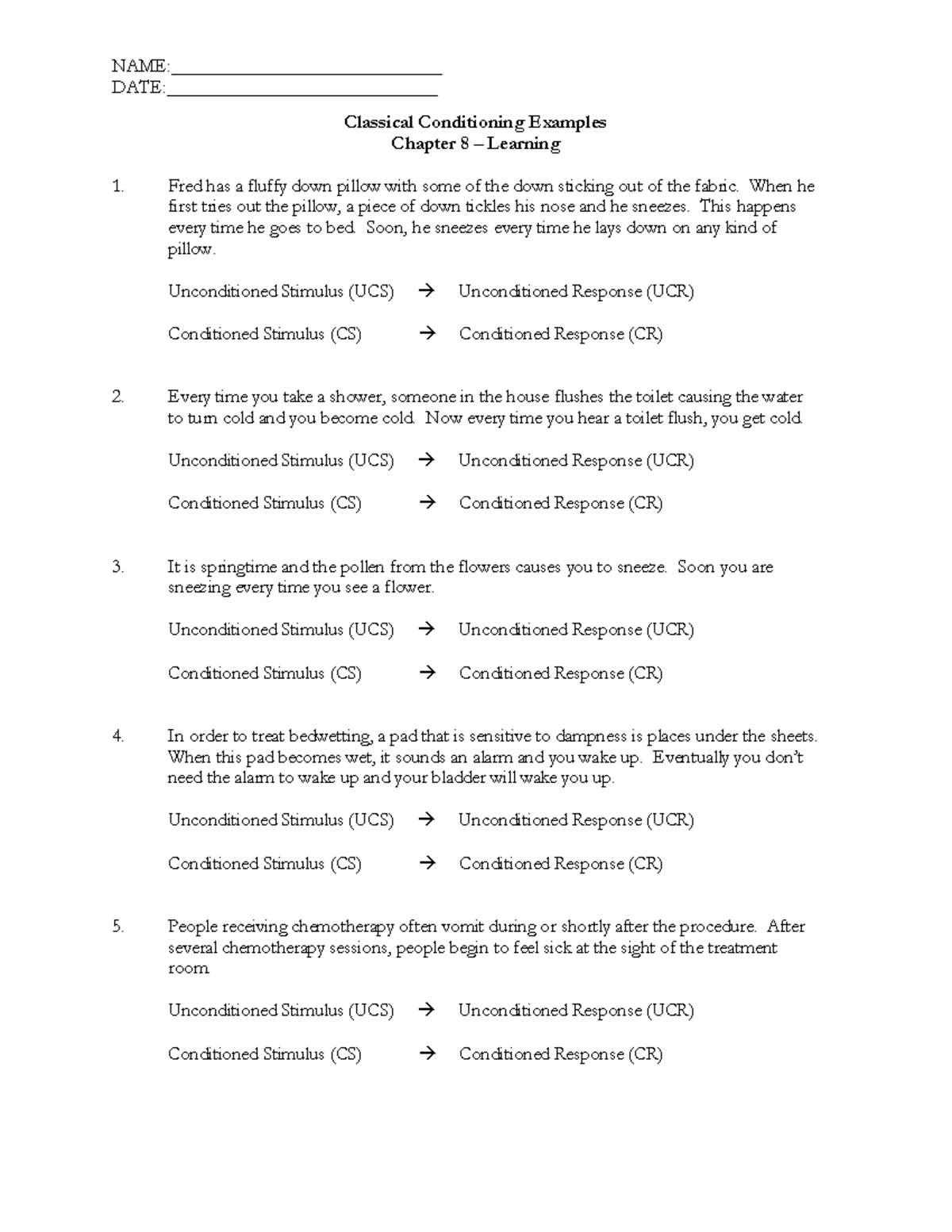 Classical Conditioning Examples2 NAME