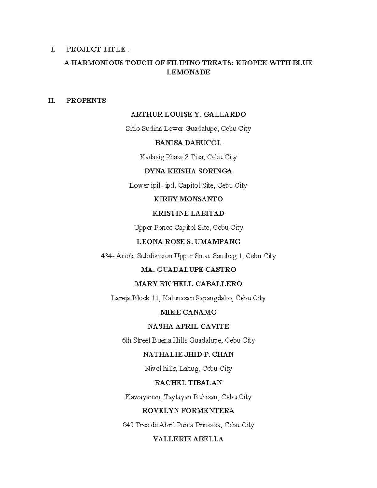 AB12B Group 2 Entrep Business PLAN - I. PROJECT TITLE : A HARMONIOUS ...