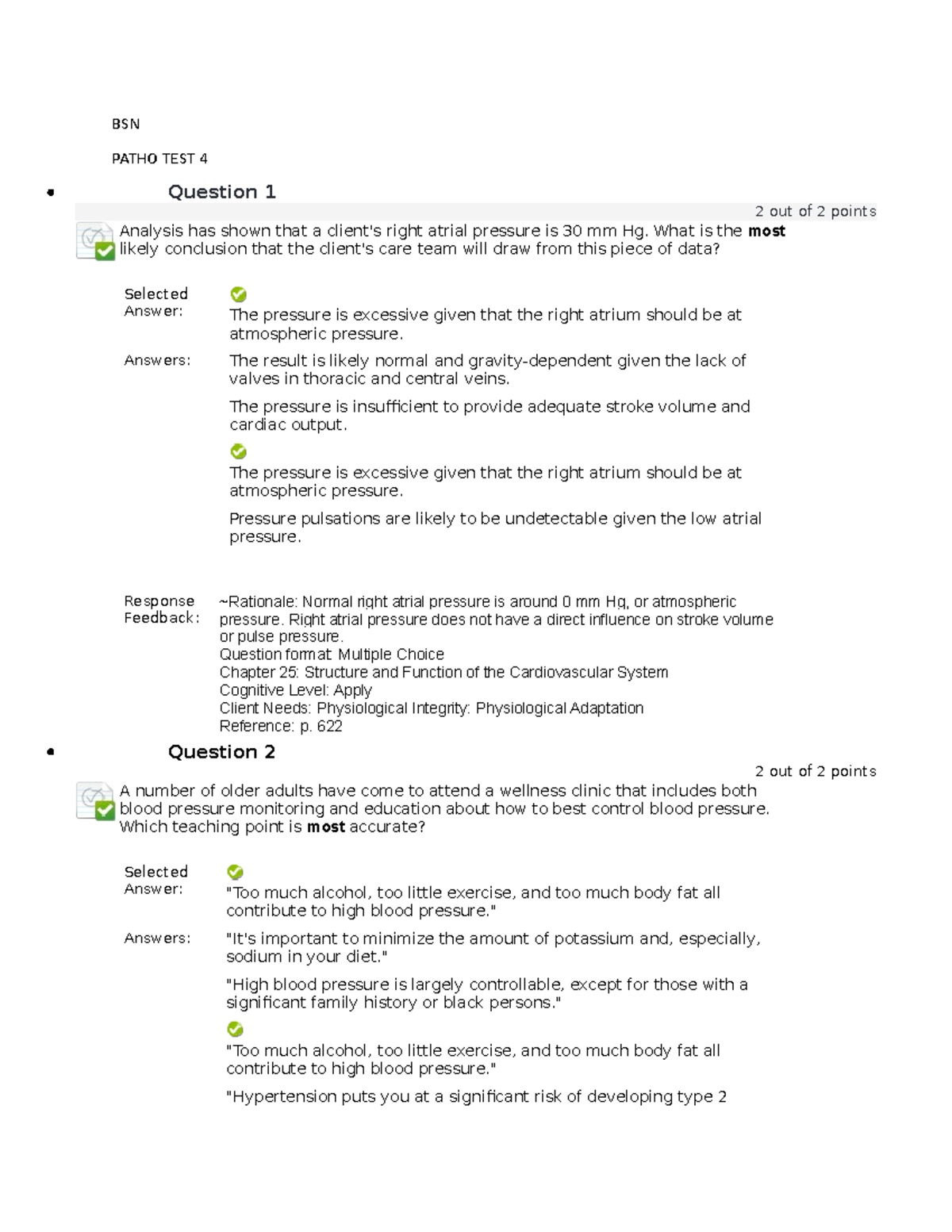 BSN Patho Test 4 - BSN PATHO TEST 4 Question 1 2 out of 2 points ...