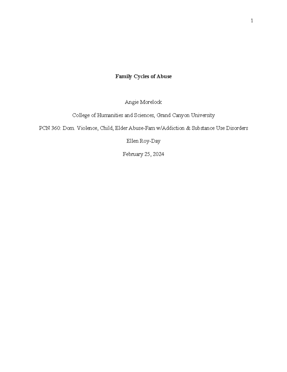 PCN 360 Family cycles of abuse - Family Cycles of Abuse Angie Morelock ...
