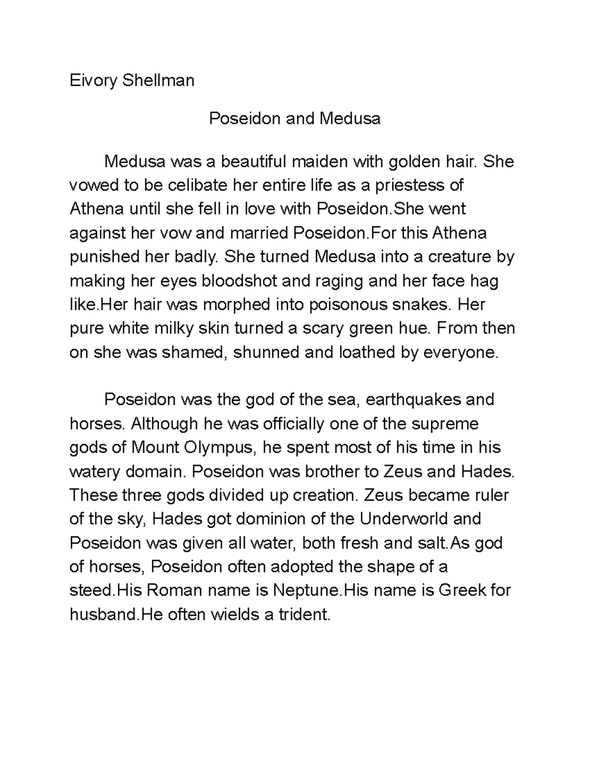 Poseidon and Medusa - Assignment about Greek mythology - Eivory ...