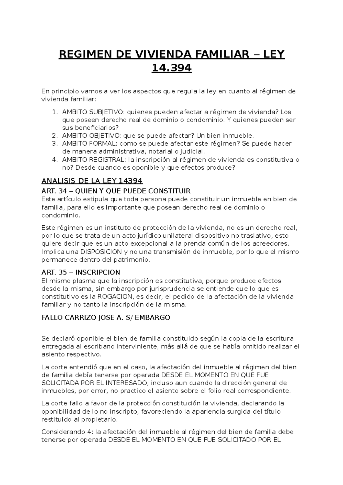 Resumen Proteccion DE LA Vivienda - REGIMEN DE VIVIENDA FAMILIAR – LEY ...