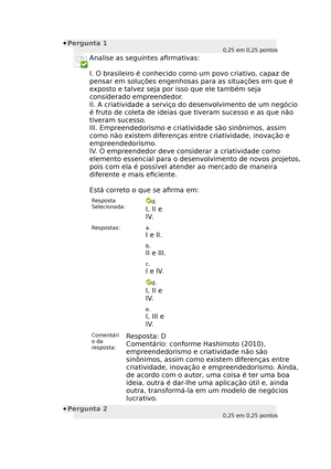 Questionário Unidade III Empreendedorismo - Questionário Unidade III ...