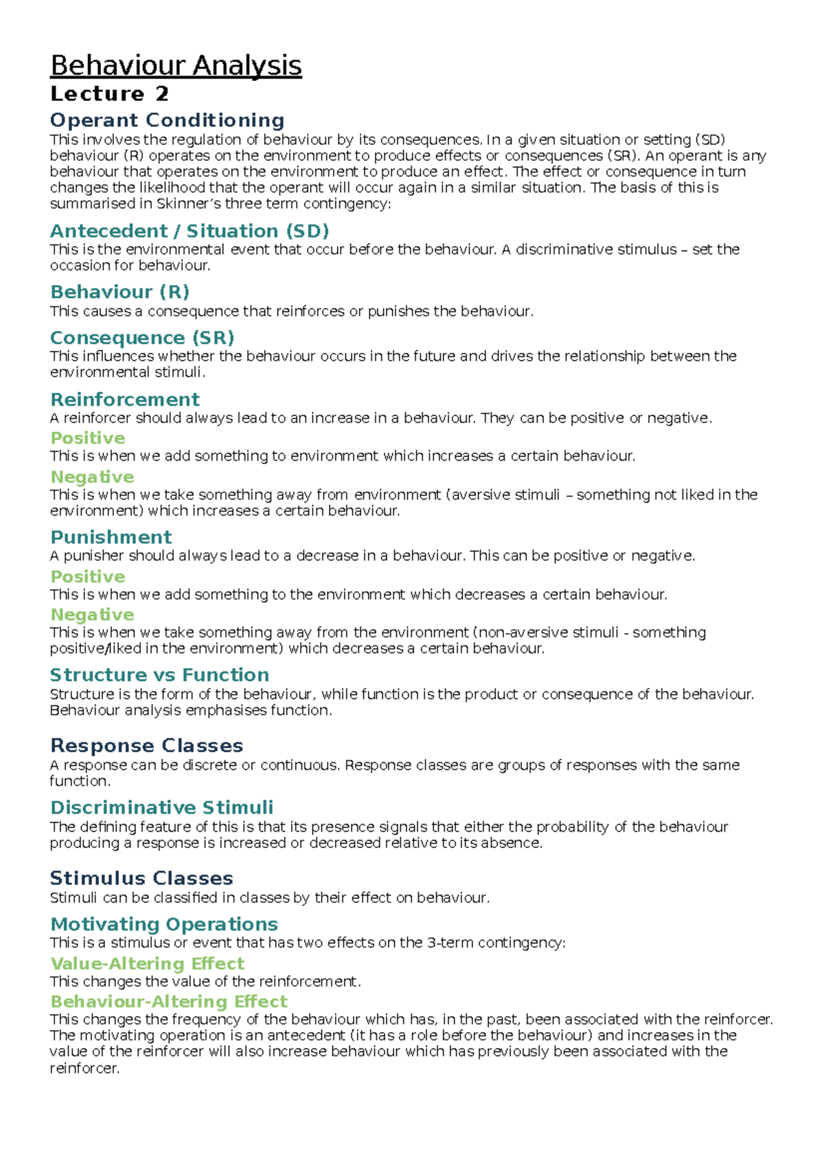 PSYC332 Lecture 2 - Behaviour Analysis Lecture 2 Operant Conditioning ...