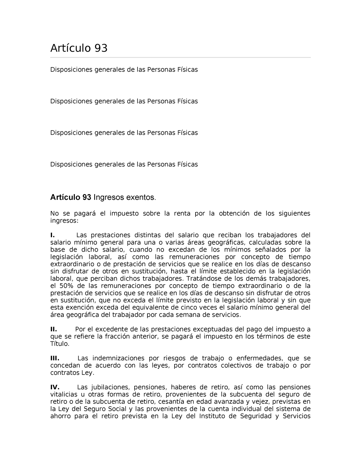 Artículo 93 Lisr Artivulo 93 De La Ley Impuesto Sobre La Renta Artículo 93 Disposiciones 1036