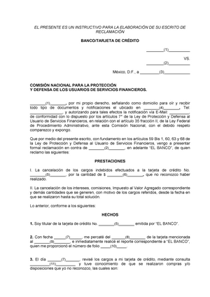 Condusef - QUEJA CONDUCEF EJEMPLO - EL PRESENTE ES UN INSTRUCTIVO PARA LA  ELABORACIÓN DE SU ESCRITO - Studocu