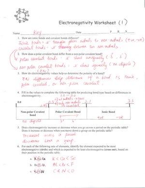 Electronegativity worksheet 1 key - StuDocu