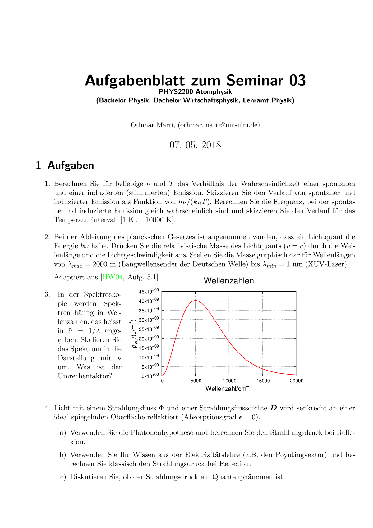 Aufgabenblatt 03 Zu Den Seminaren Vom 07. 05. 2018 Mit L”sungen ...