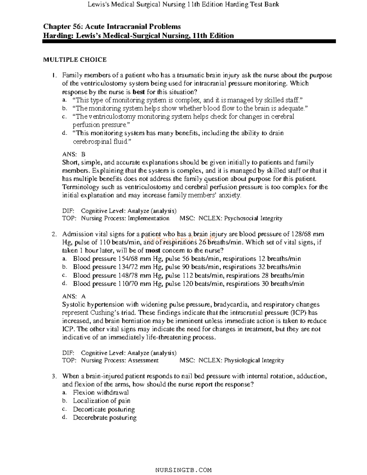 Acute intracranial problems NURSINGTB Chapter 56 Acute Intracranial