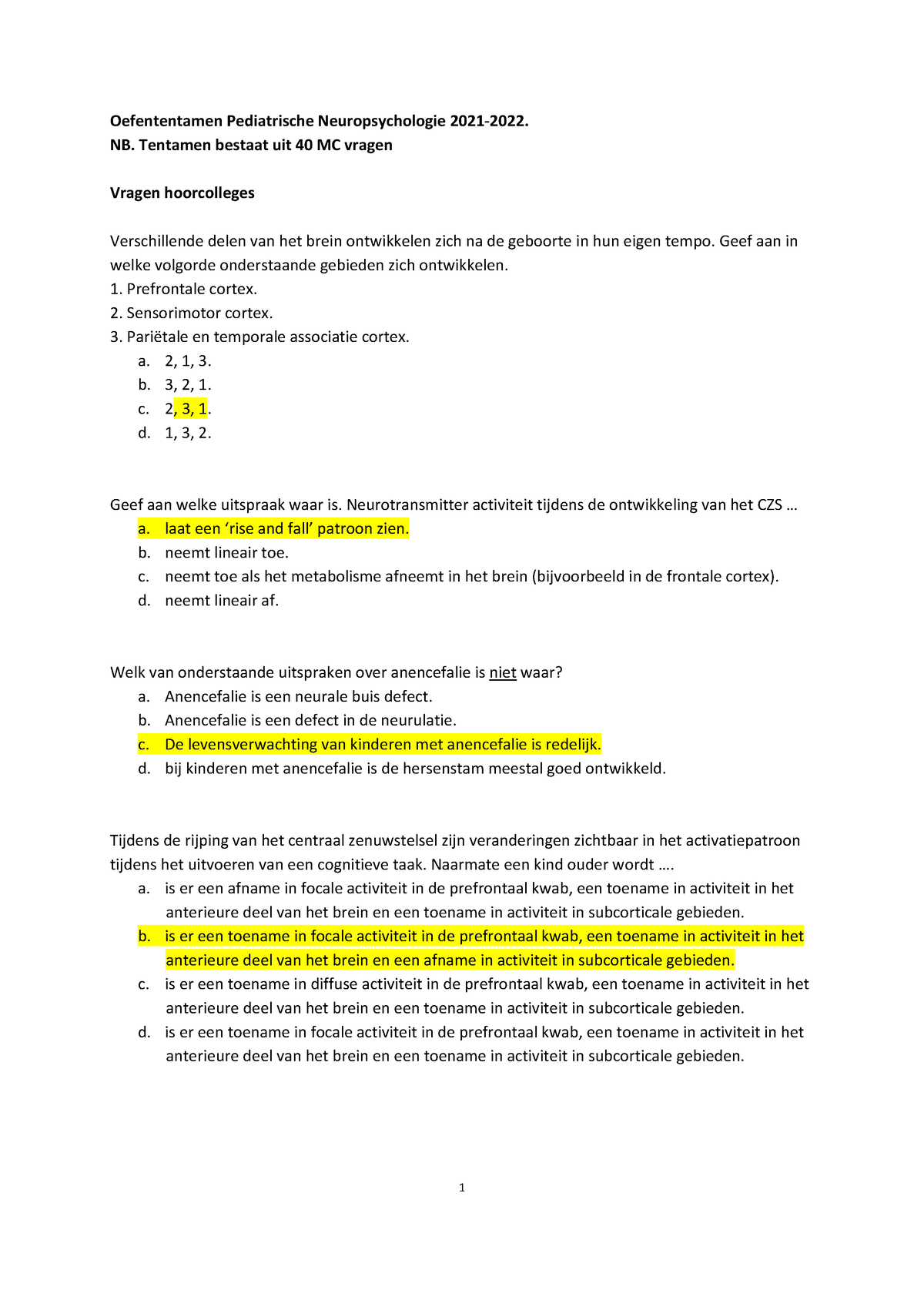 Oefententamen Studiejaar 2022-2023 Met Antwoorden - Oefententamen ...