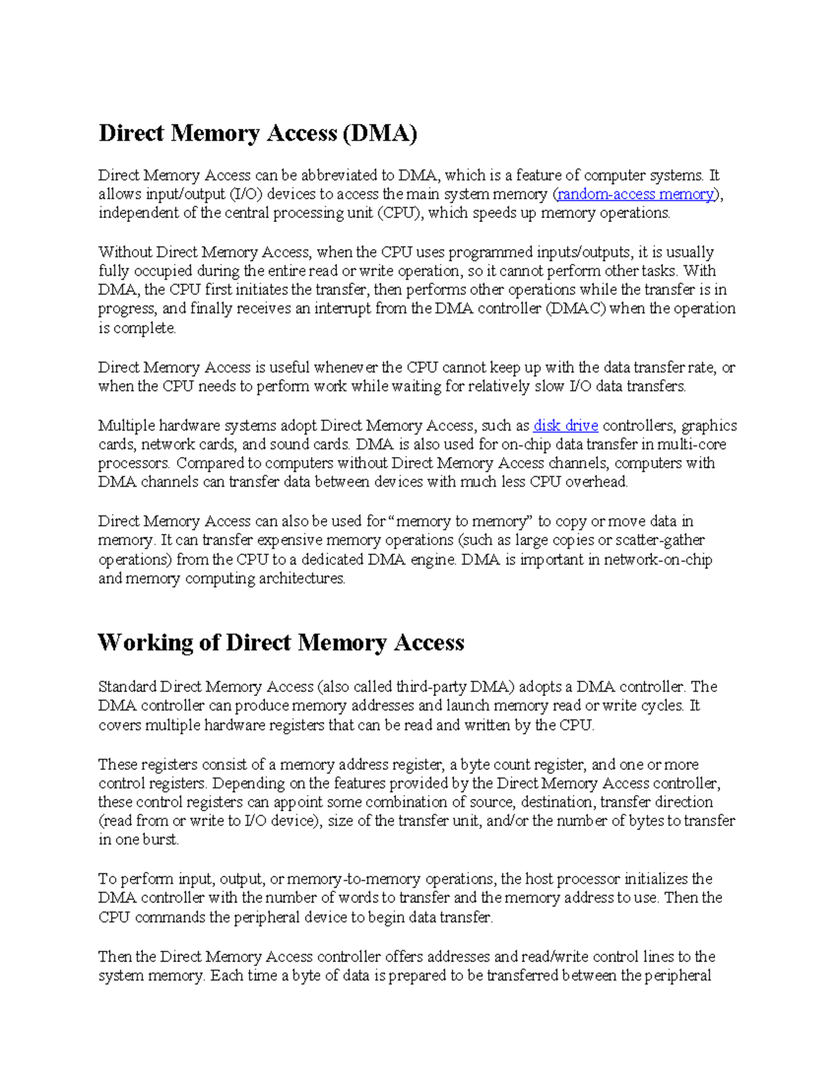 DMA - That is enough - Direct Memory Access (DMA) Direct Memory Access ...
