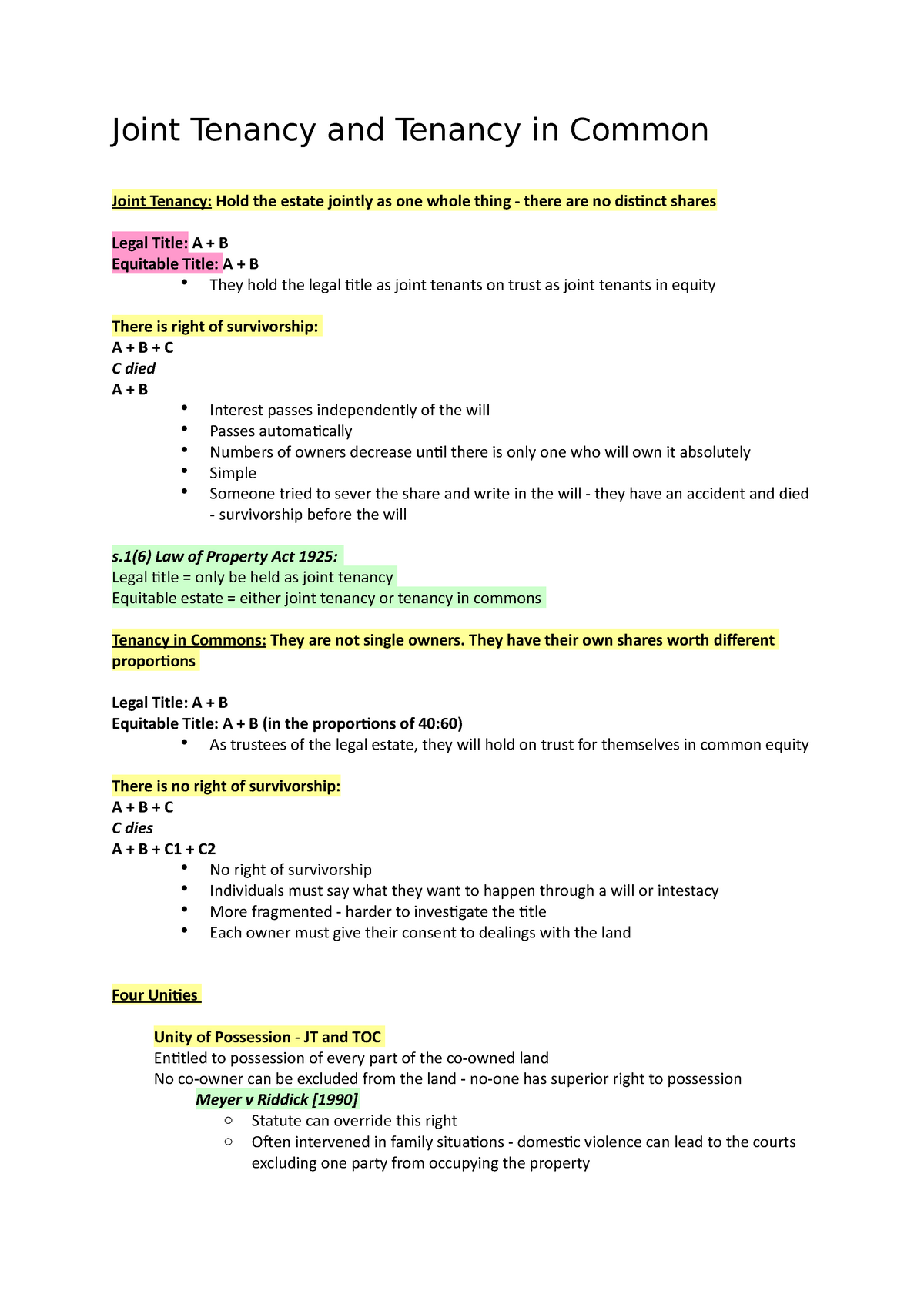 assignment on joint tenancy