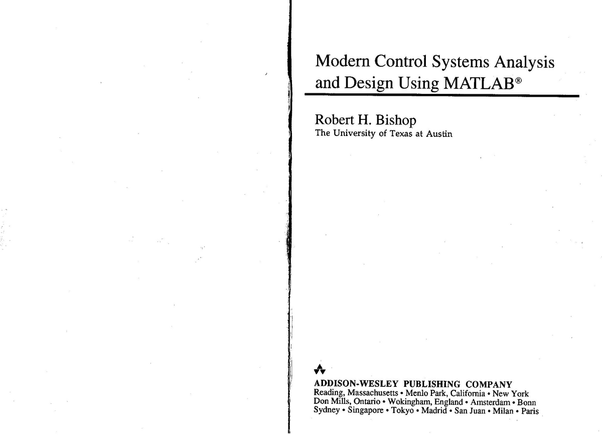 - Modern Control Systems Analysis And Design Using Matlab (, Addison ...