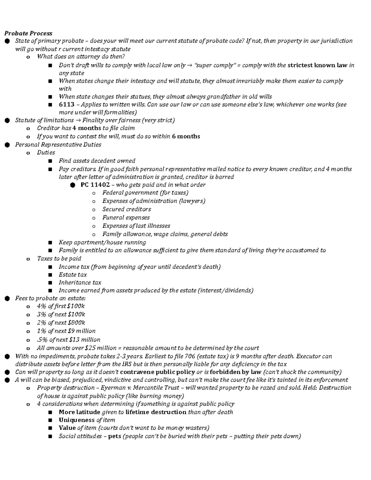 Wills & Trusts Notes - Outline of Course - Probate Process State of ...