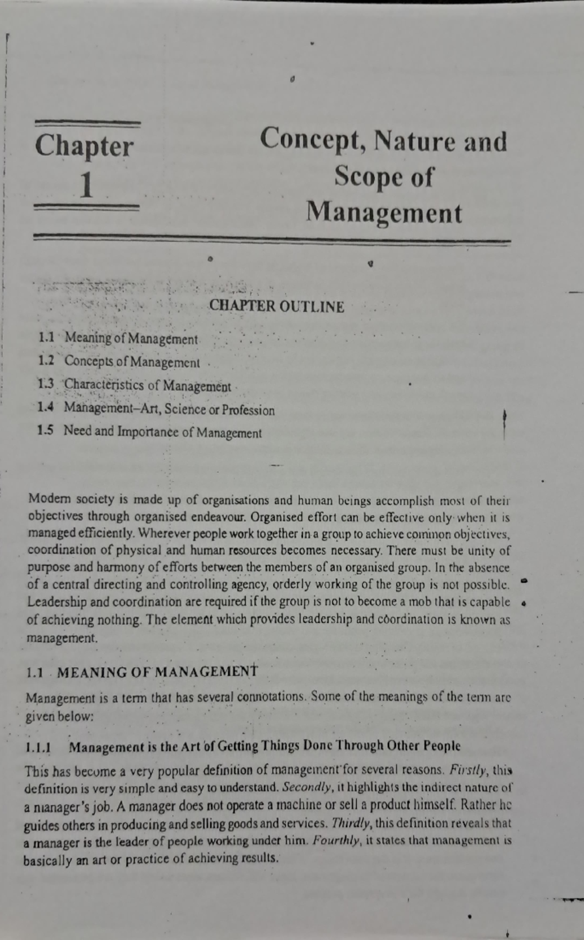 MPA Unit 1 Ch 1 - Chapter 1 1 Meaning of Management 1 Concepts of ...
