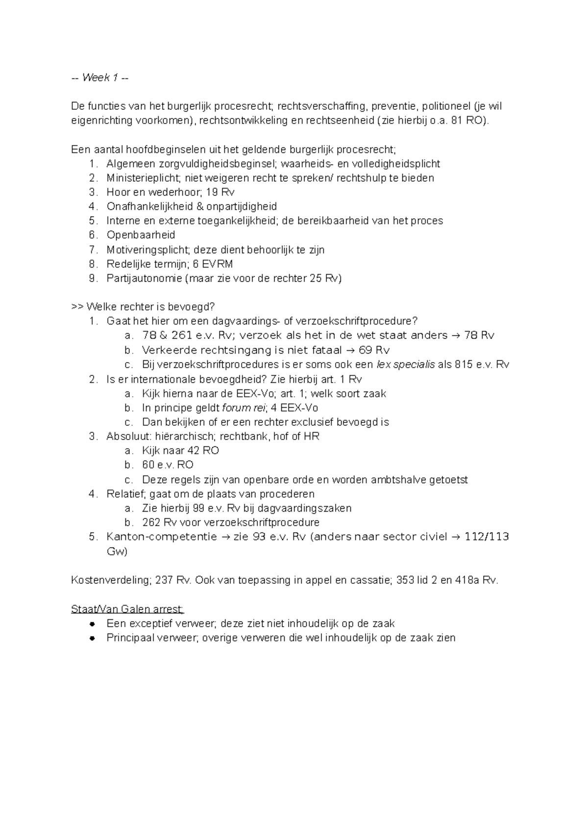 Schema Week 1 Burgerlijk Procesrecht - Week 1 - De Functies Van Het ...