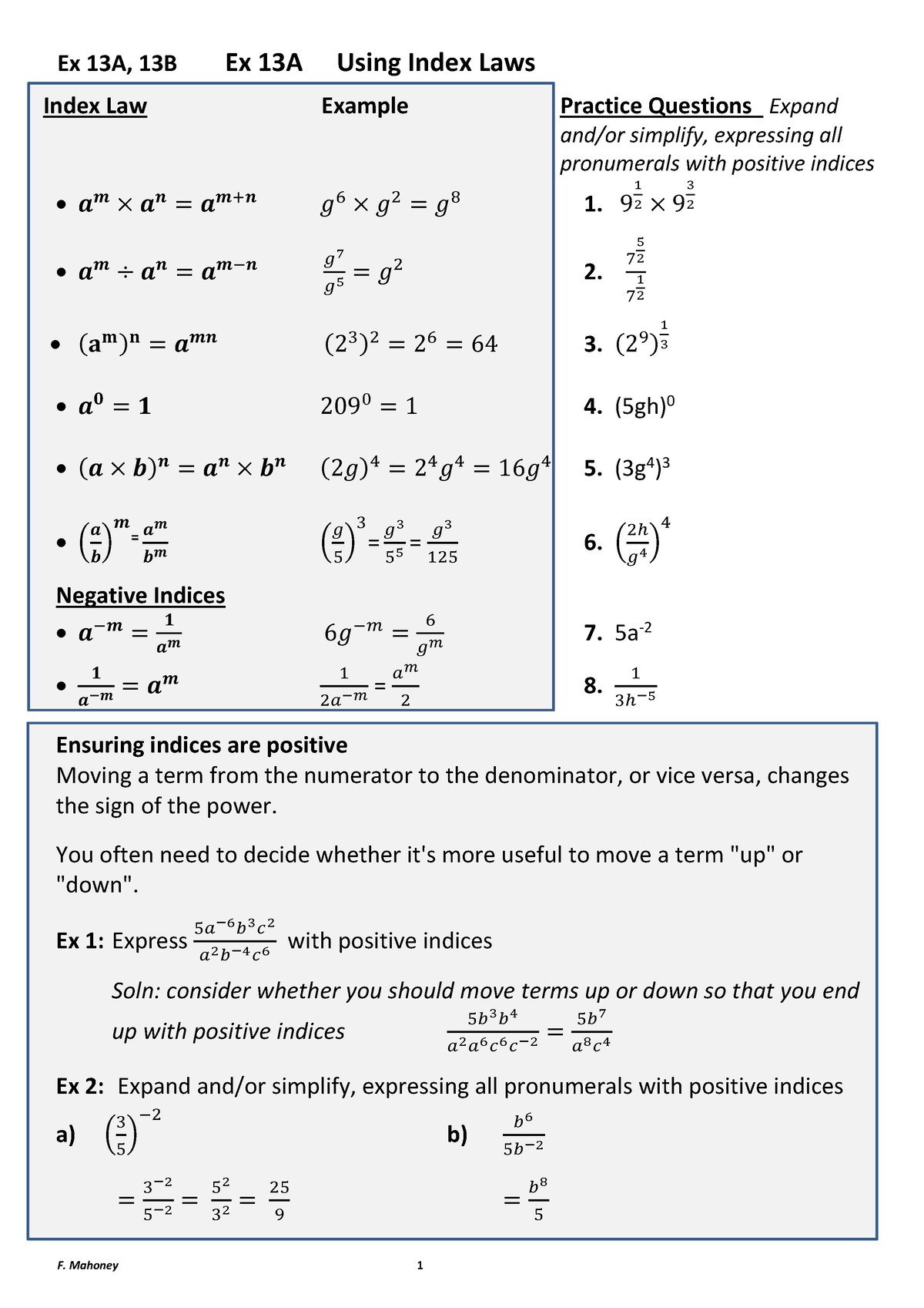 Ex 13A 13B Index Laws - yep - Ex 13A, 13B Ex 13A Using Index Laws Index ...