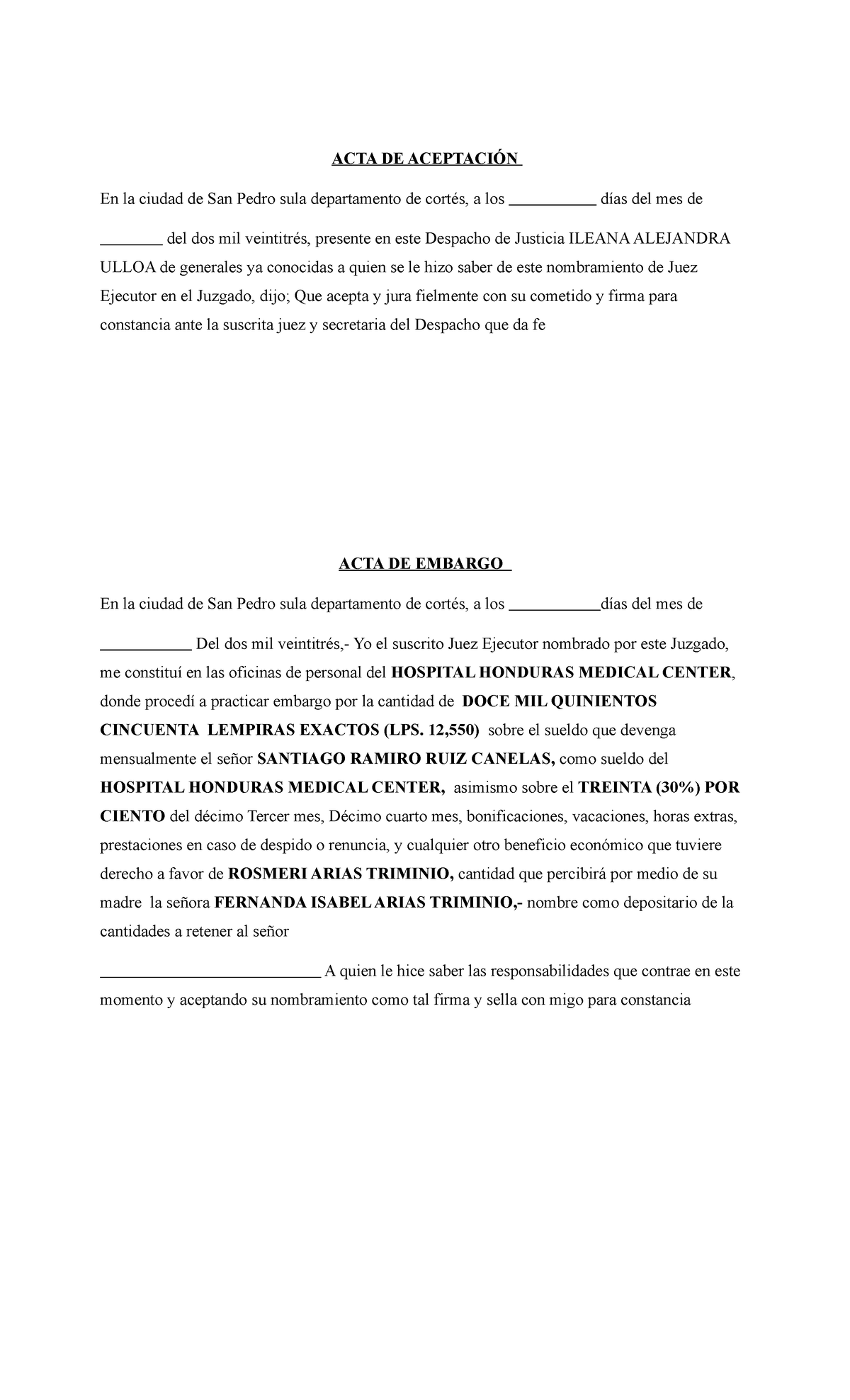 Acta De Aceptacion Acta De Medida Cautelar Acta De AceptaciÓn En