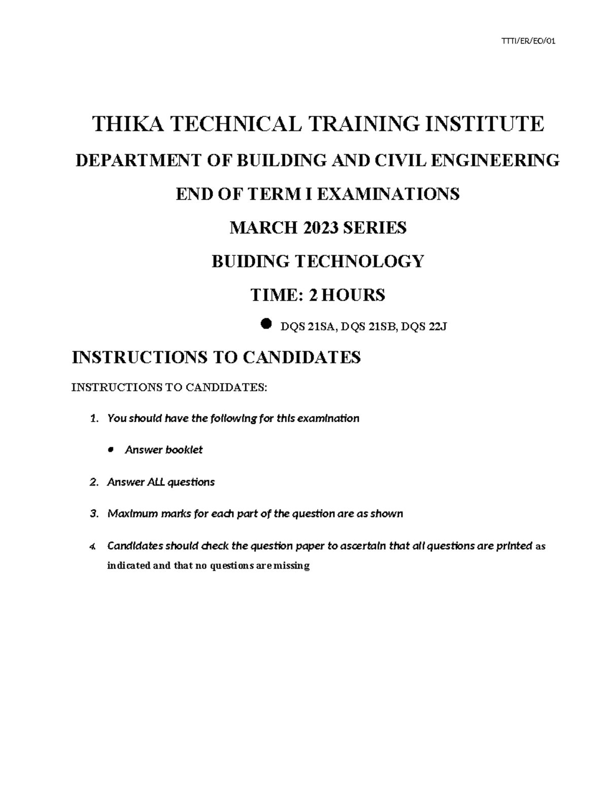 BTEC STG 2 - exam questions - TTTI/ER/EO/ THIKA TECHNICAL TRAINING ...