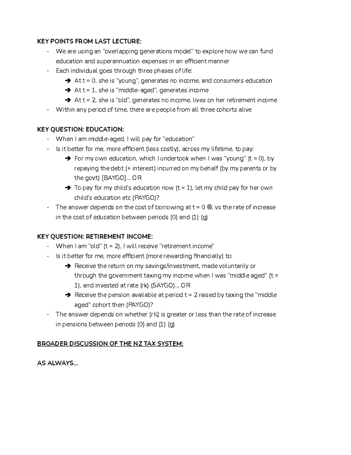 Lecture 17 and 18 - Public Finance and Intergenerational Economics ...