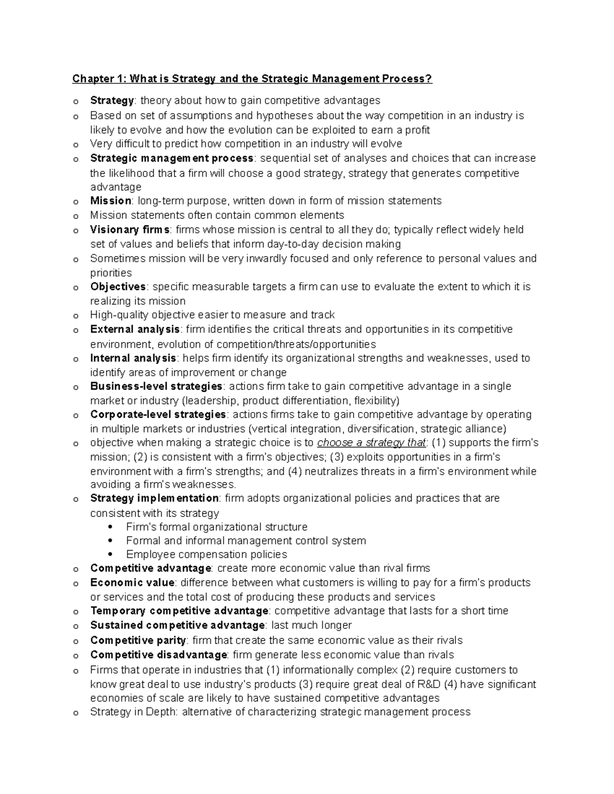 Notes - analysis of case - Chapter 1: What is Strategy and the ...