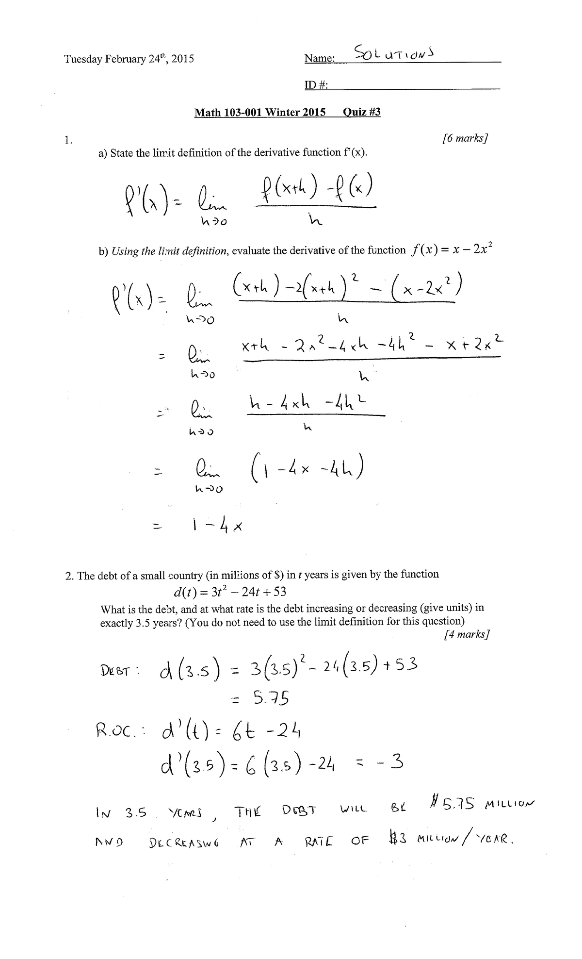 Quiz 3 - MATH 103 - Studocu